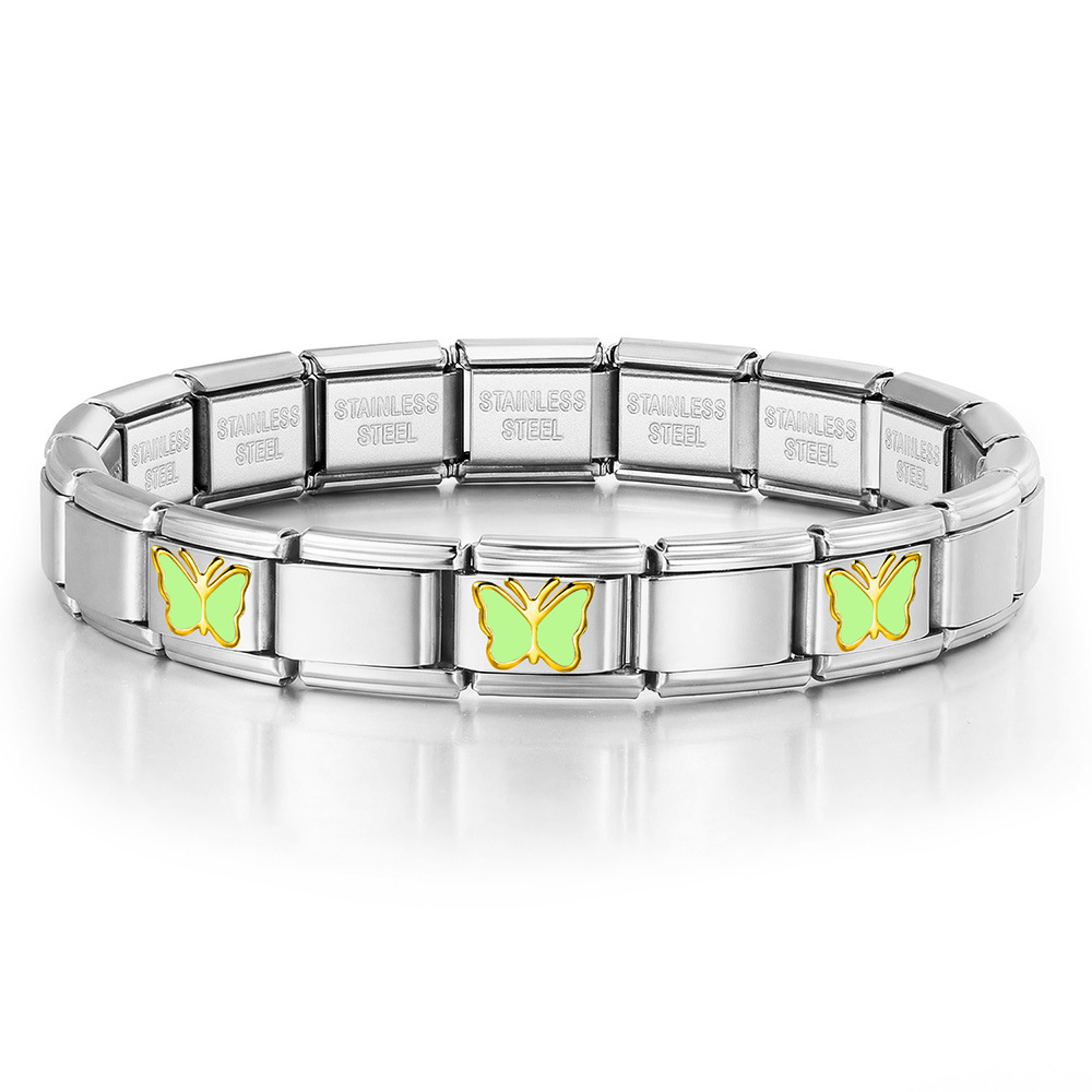 Butterfly Pattern Stainless Steel Italian Modular Bracelet, DIY Handmade Detachable and Assembled Basic Chain Jewelry