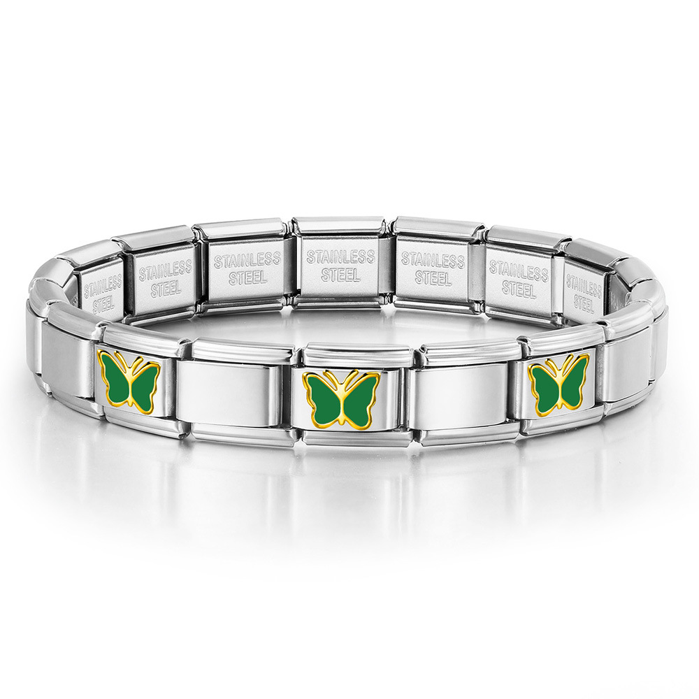 Butterfly Pattern Stainless Steel Italian Modular Bracelet, DIY Handmade Detachable and Assembled Basic Chain Jewelry