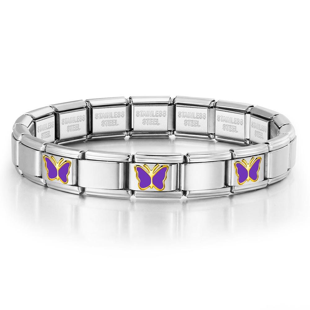 Butterfly Pattern Stainless Steel Italian Modular Bracelet, DIY Handmade Detachable and Assembled Basic Chain Jewelry