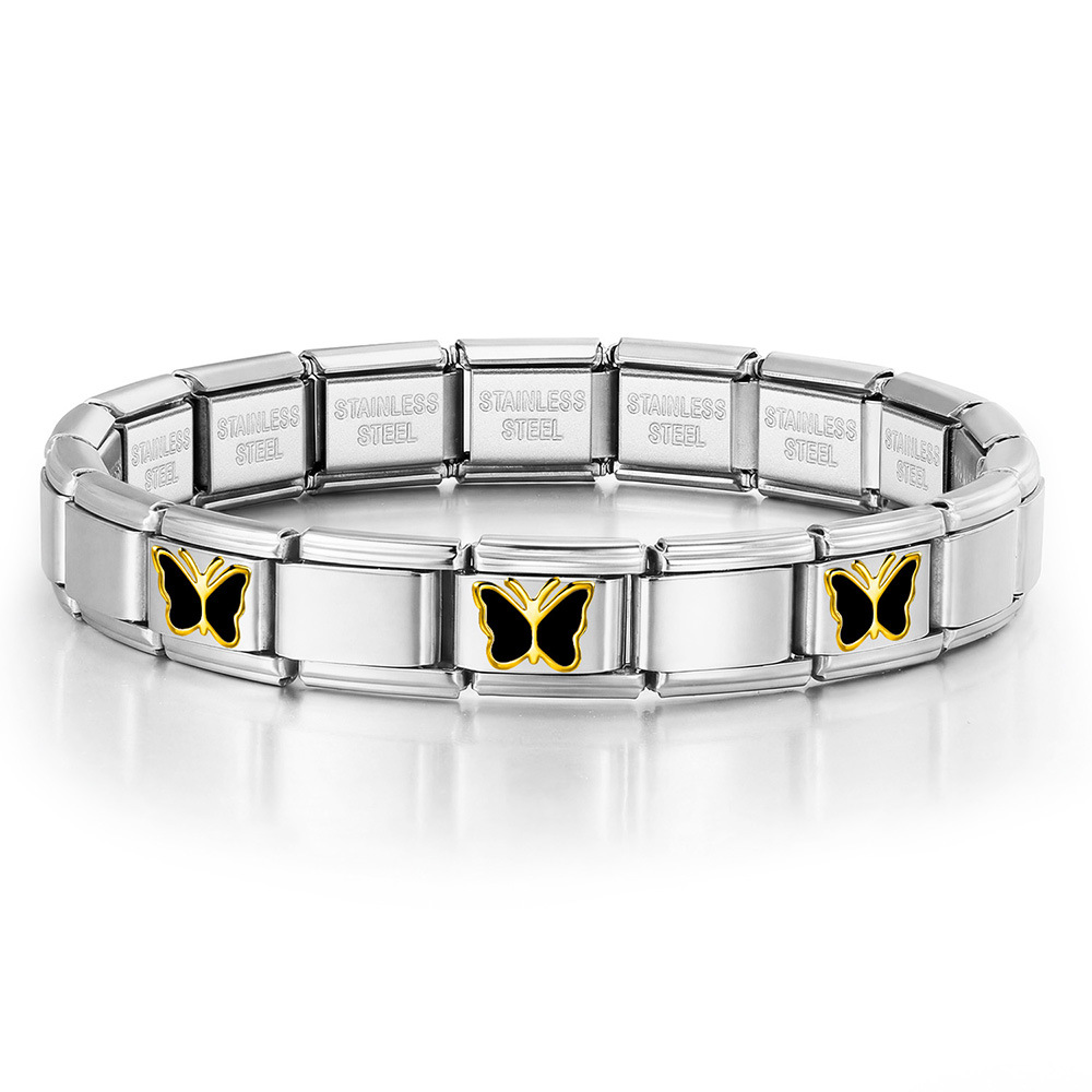 Butterfly Pattern Stainless Steel Italian Modular Bracelet, DIY Handmade Detachable and Assembled Basic Chain Jewelry