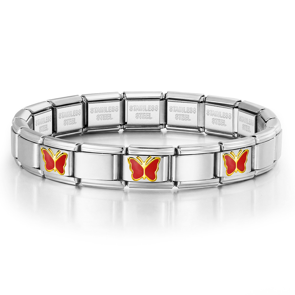 Butterfly Pattern Stainless Steel Italian Modular Bracelet, DIY Handmade Detachable and Assembled Basic Chain Jewelry