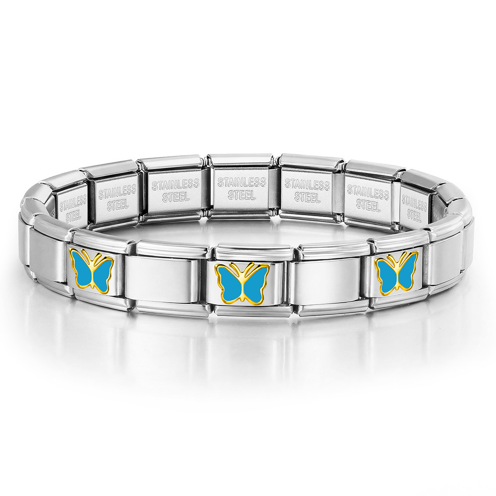 Butterfly Pattern Stainless Steel Italian Modular Bracelet, DIY Handmade Detachable and Assembled Basic Chain Jewelry