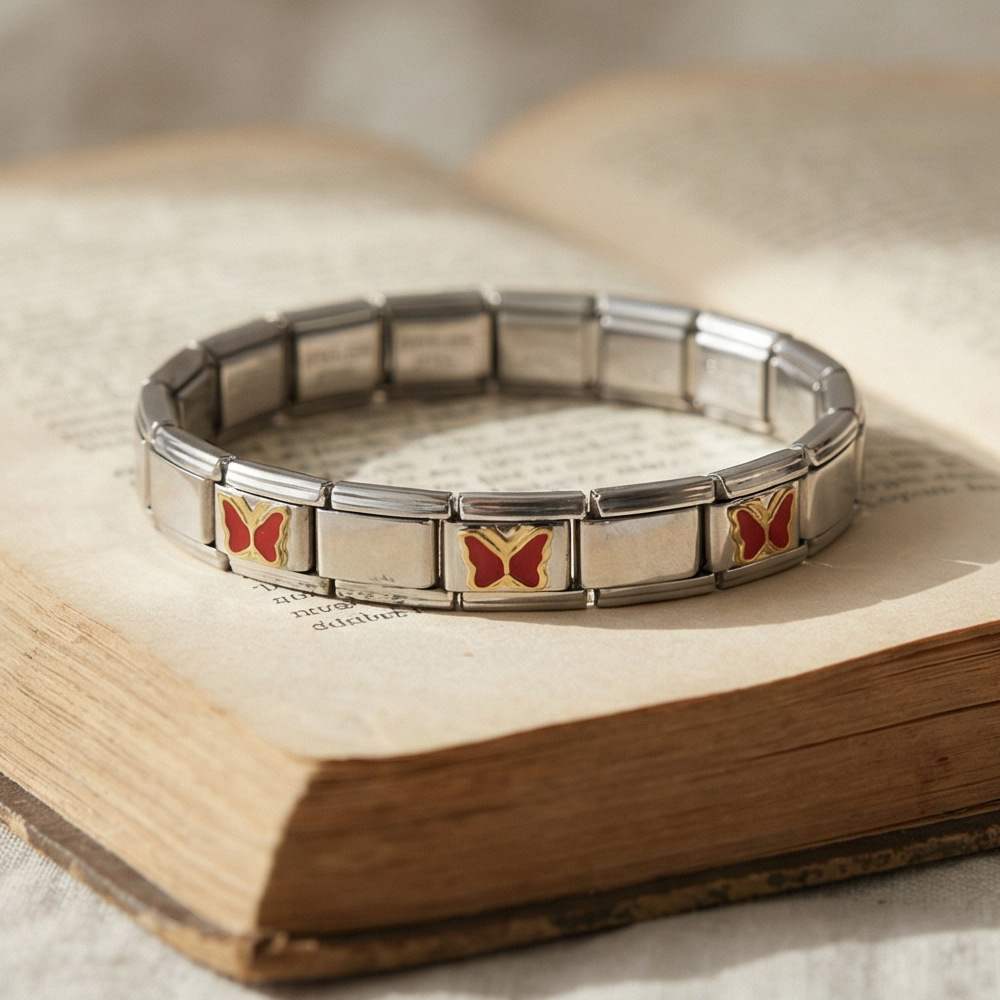 Butterfly Pattern Stainless Steel Italian Modular Bracelet, DIY Handmade Detachable and Assembled Basic Chain Jewelry