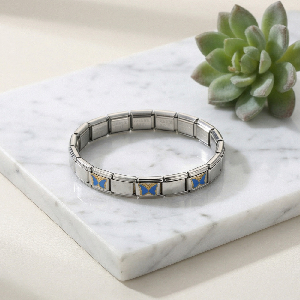 Butterfly Pattern Stainless Steel Italian Modular Bracelet, DIY Handmade Detachable and Assembled Basic Chain Jewelry