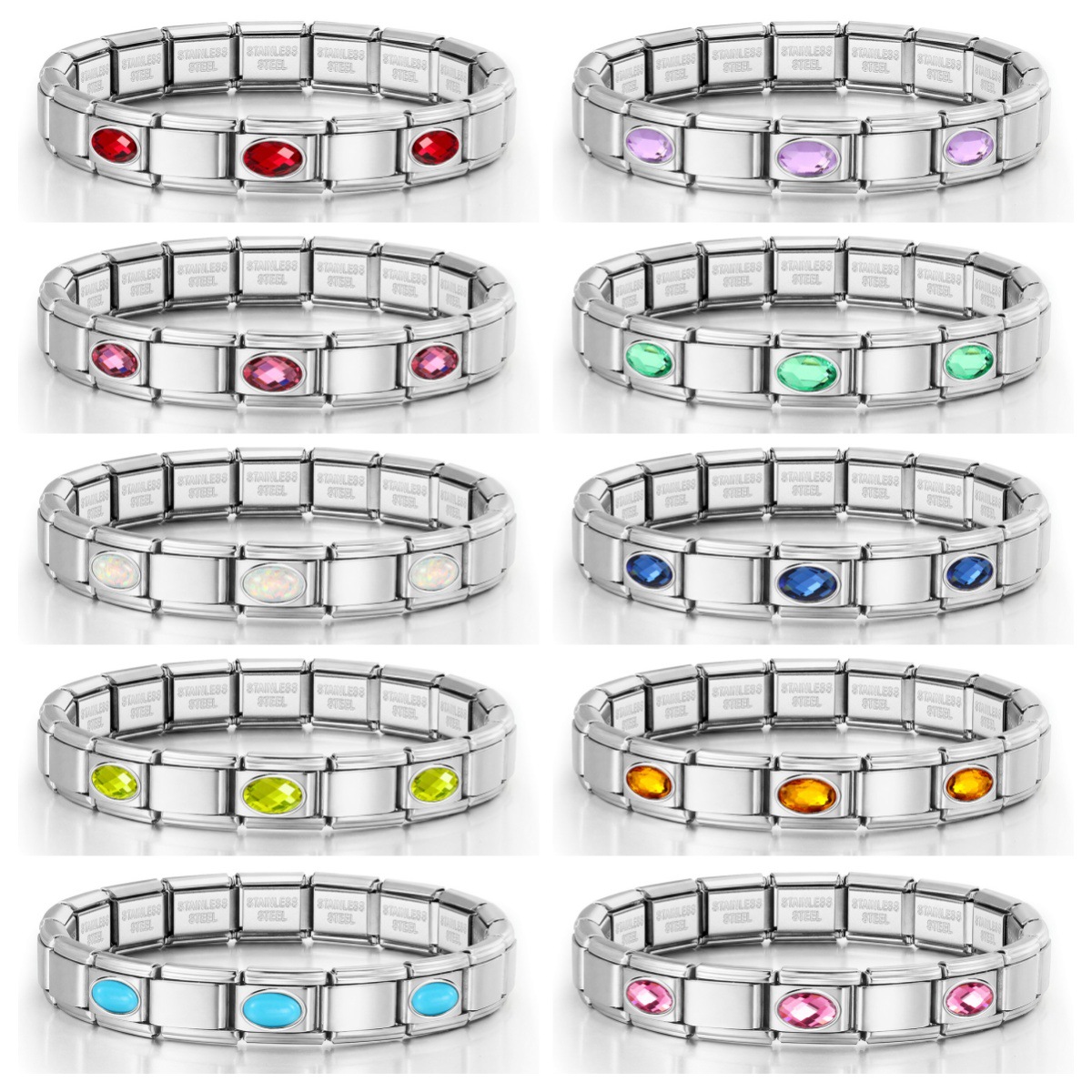 New stainless steel 3-bead oval combination bracelet, DIY Italian handmade modular detachable watch strap bracelet.