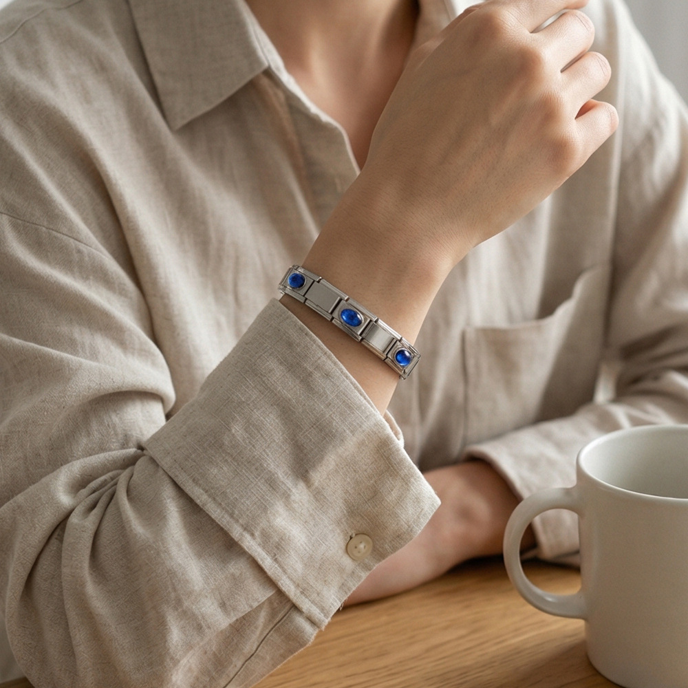 New stainless steel 3-bead oval combination bracelet, DIY Italian handmade modular detachable watch strap bracelet.