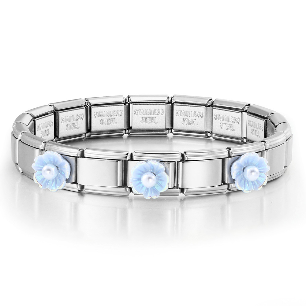 DIY Italian Modular Bracelet with Detachable Base Chain Modules and Accessories, Made of Stainless Steel Flower