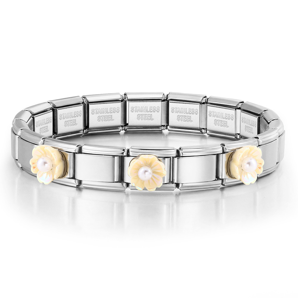 DIY Italian Modular Bracelet with Detachable Base Chain Modules and Accessories, Made of Stainless Steel Flower