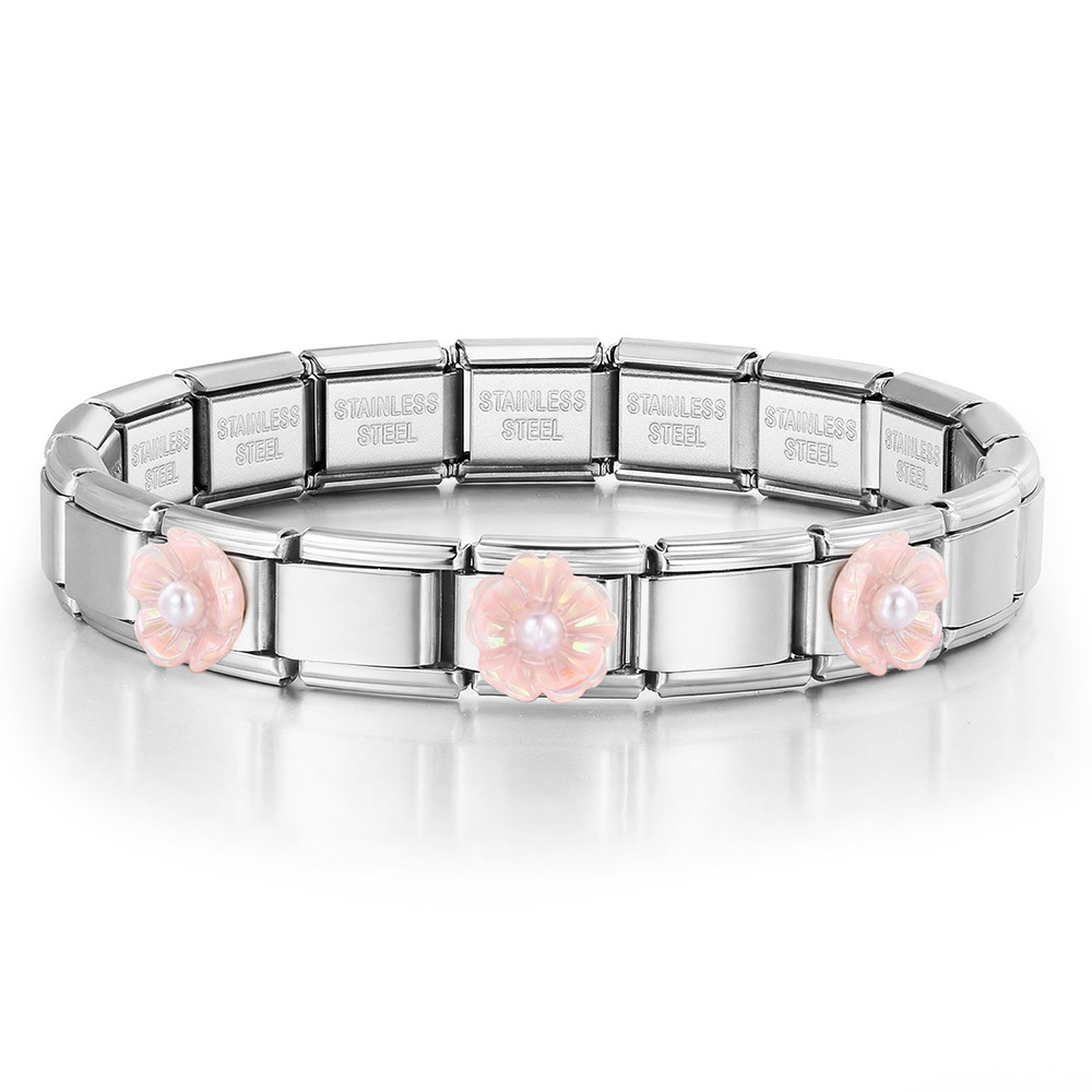 DIY Italian Modular Bracelet with Detachable Base Chain Modules and Accessories, Made of Stainless Steel Flower