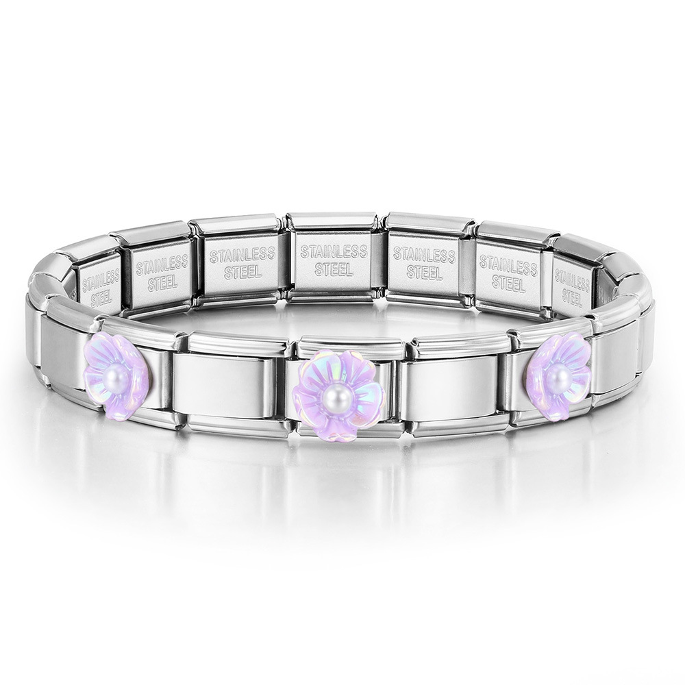 DIY Italian Modular Bracelet with Detachable Base Chain Modules and Accessories, Made of Stainless Steel Flower