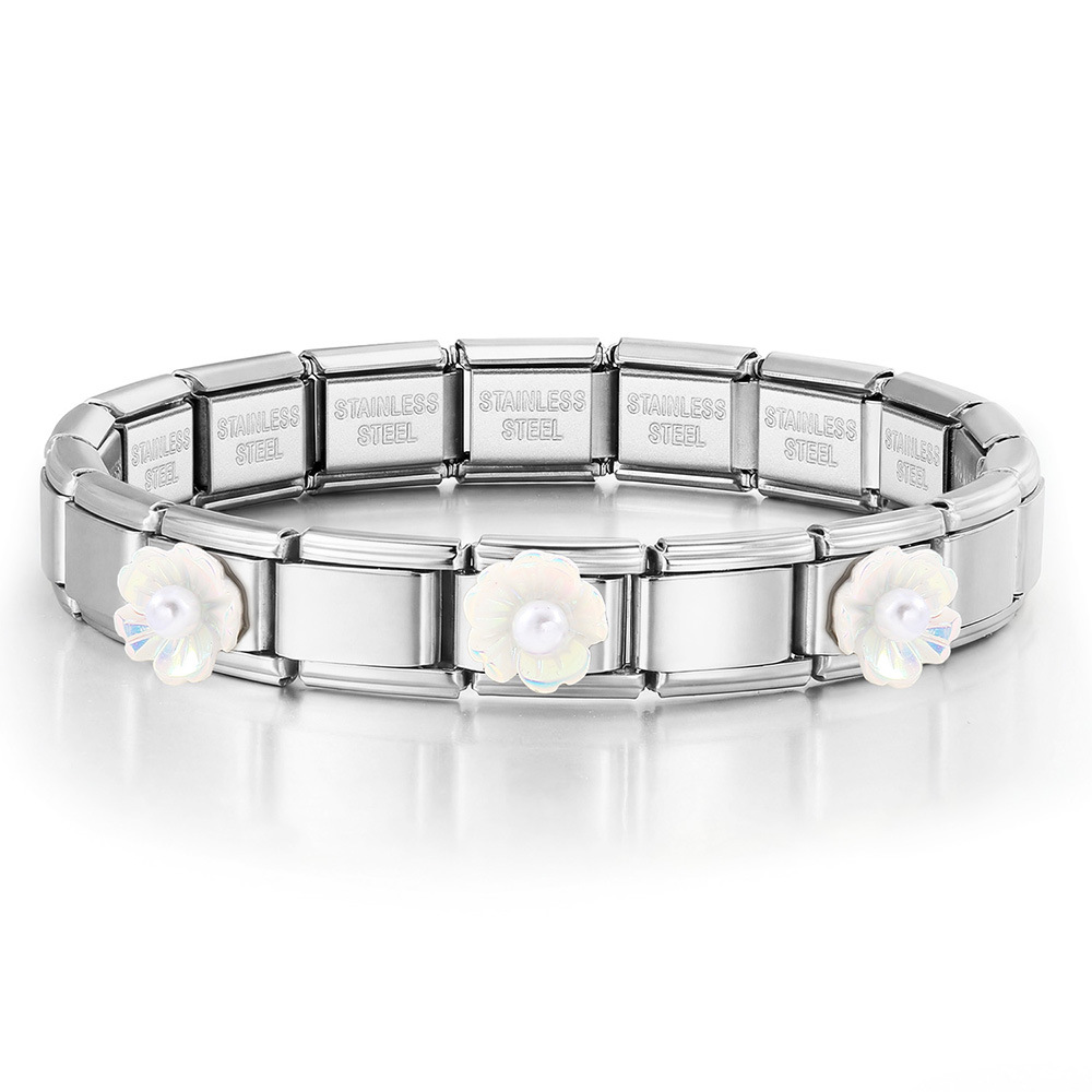 DIY Italian Modular Bracelet with Detachable Base Chain Modules and Accessories, Made of Stainless Steel Flower