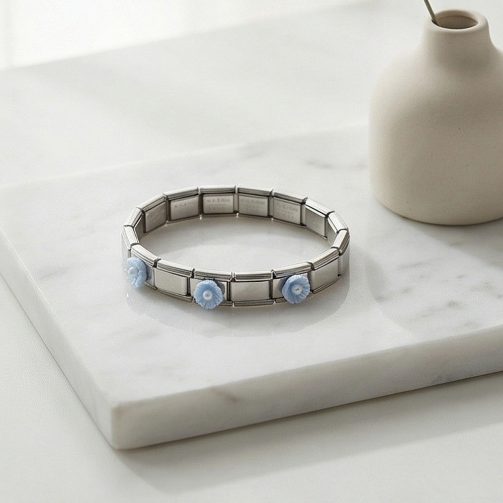 DIY Italian Modular Bracelet with Detachable Base Chain Modules and Accessories, Made of Stainless Steel Flower