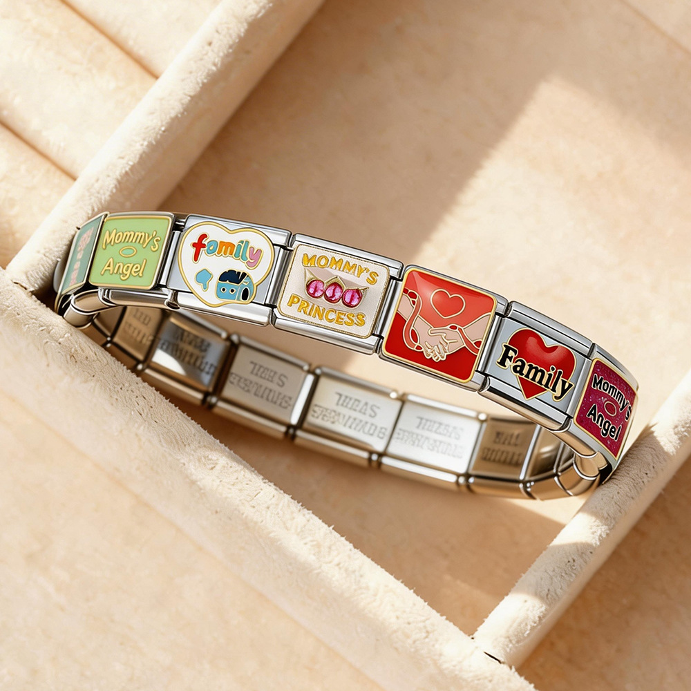 Mother's Day Italian Modular Bracelet DIY Welding Oil Drip Bangle Elastic Spliced Stainless Steel Watch Strap Chain