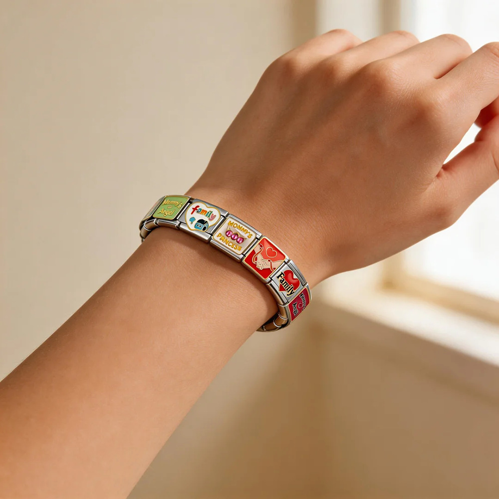 Mother's Day Italian Modular Bracelet DIY Welding Oil Drip Bangle Elastic Spliced Stainless Steel Watch Strap Chain