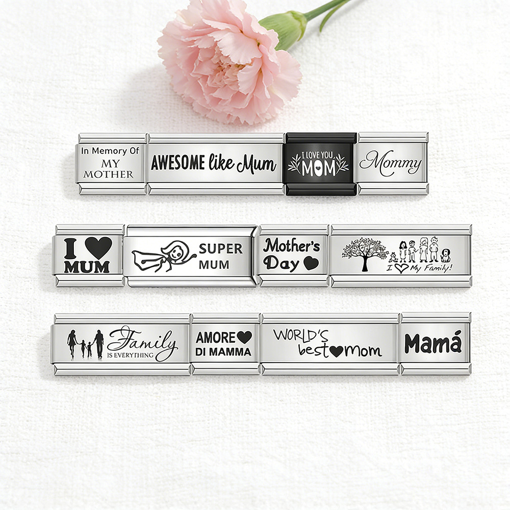 Laser-engraved Mother's Day elements Italian modular bracelet stainless steel DIY splicing elastic bracelet accessories