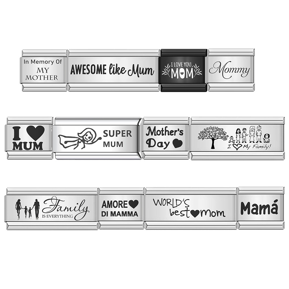 Laser-engraved Mother's Day elements Italian modular bracelet stainless steel DIY splicing elastic bracelet accessories