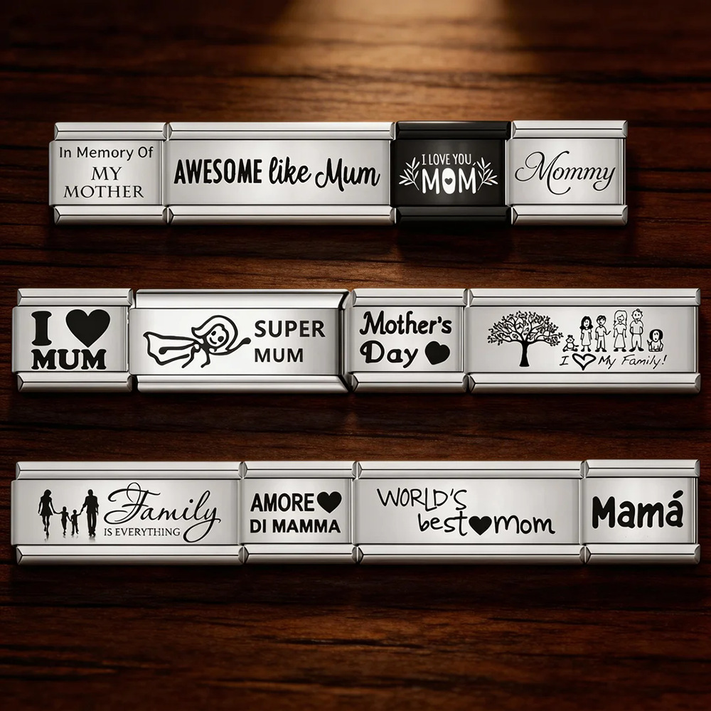 Laser-engraved Mother's Day elements Italian modular bracelet stainless steel DIY splicing elastic bracelet accessories