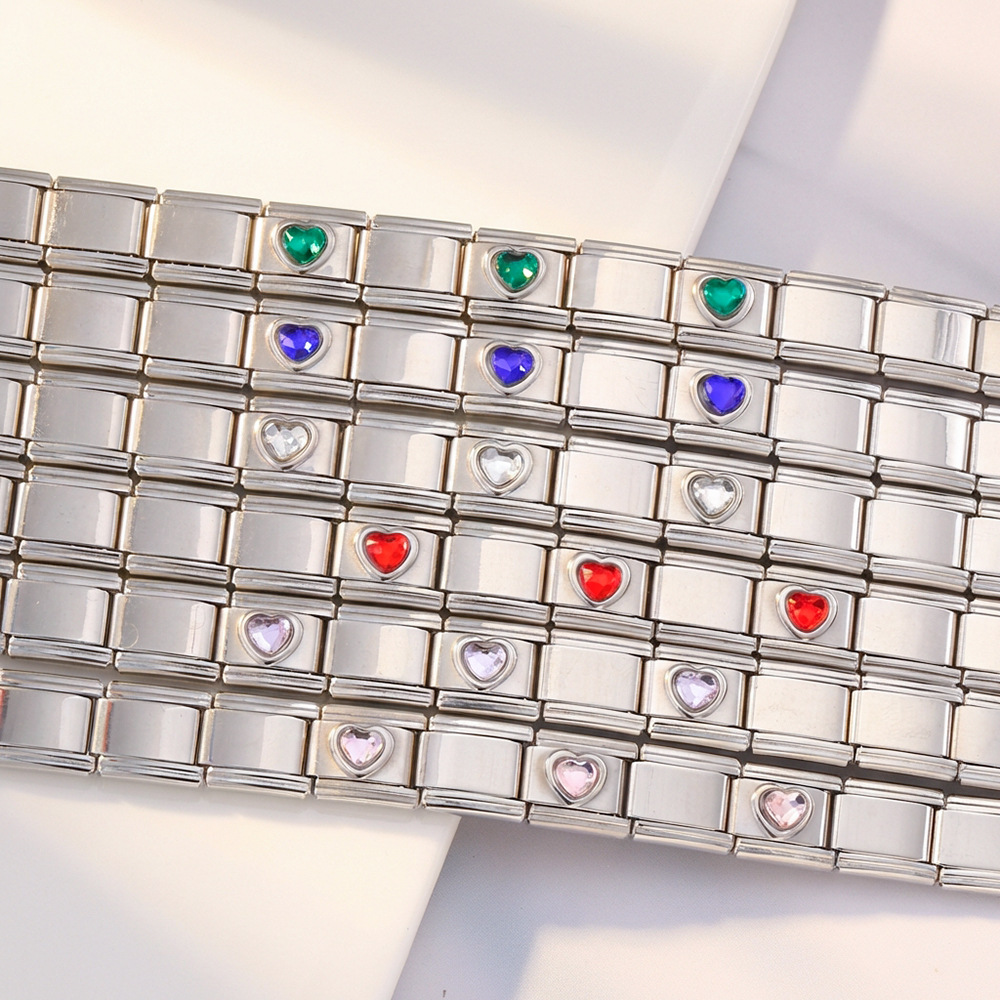 3-Head Multi-Colored Heart Simple Basic Stainless Steel DIY Italian Modular Bracelet