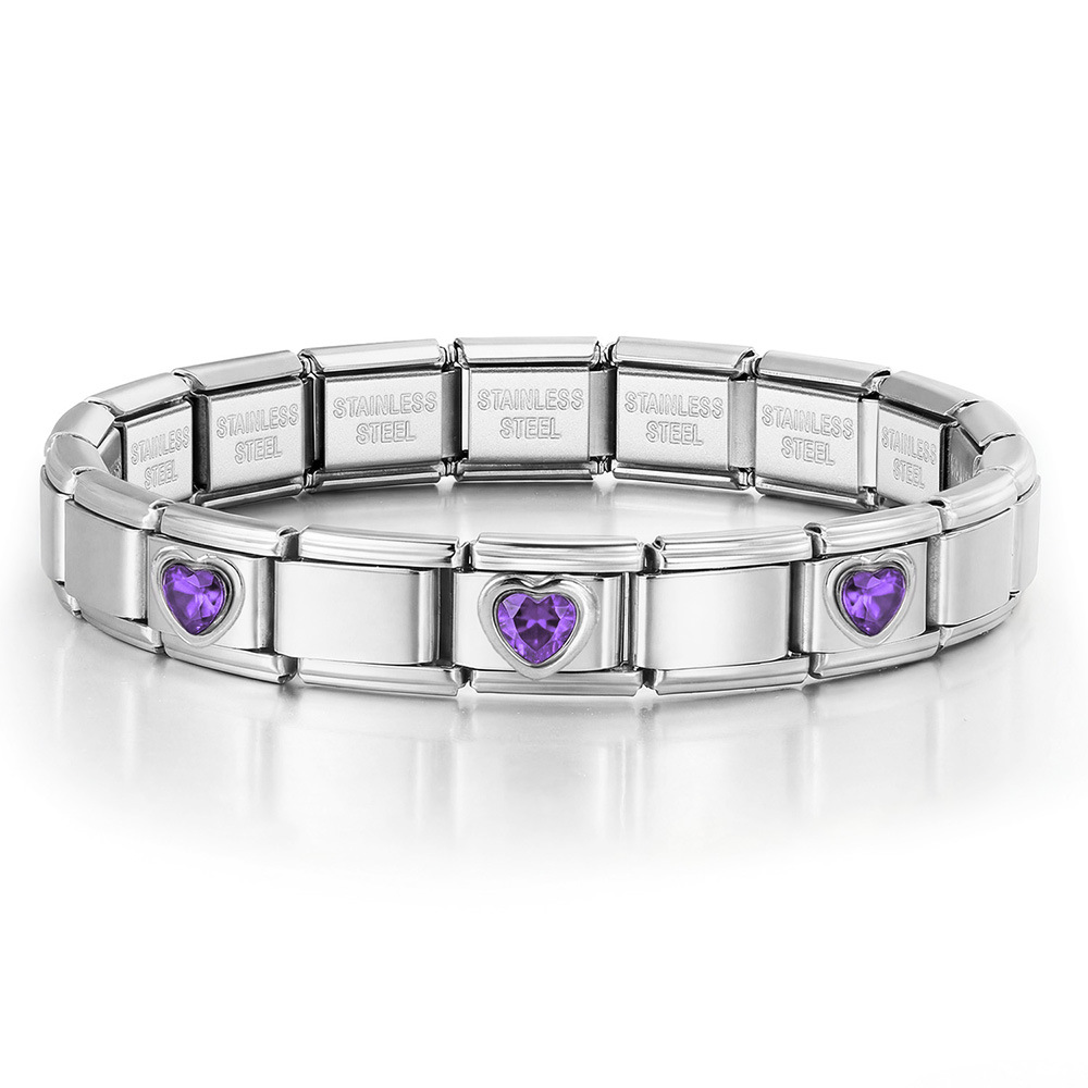 3-Head Multi-Colored Heart Simple Basic Stainless Steel DIY Italian Modular Bracelet