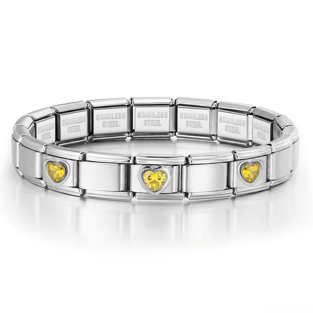 3-Head Multi-Colored Heart Simple Basic Stainless Steel DIY Italian Modular Bracelet
