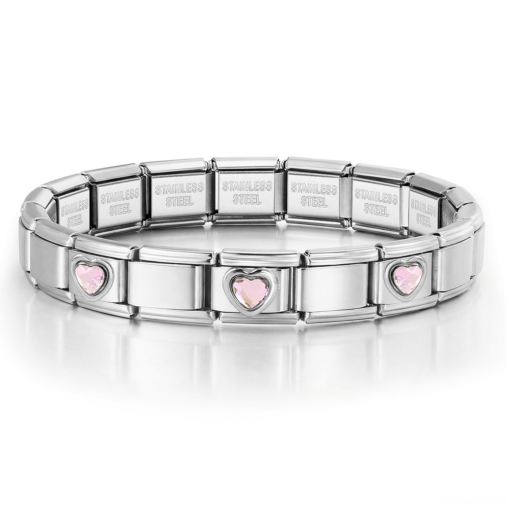 3-Head Multi-Colored Heart Simple Basic Stainless Steel DIY Italian Modular Bracelet