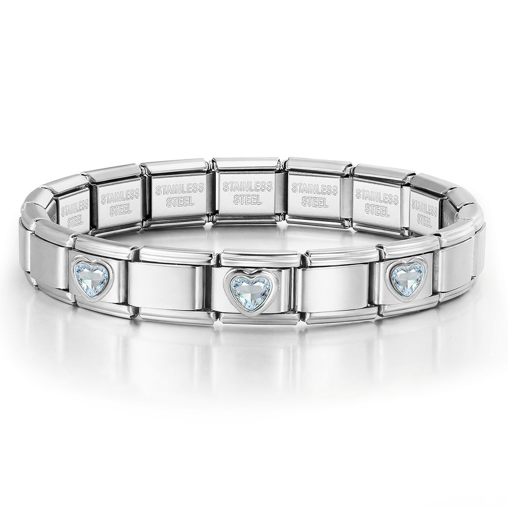 3-Head Multi-Colored Heart Simple Basic Stainless Steel DIY Italian Modular Bracelet