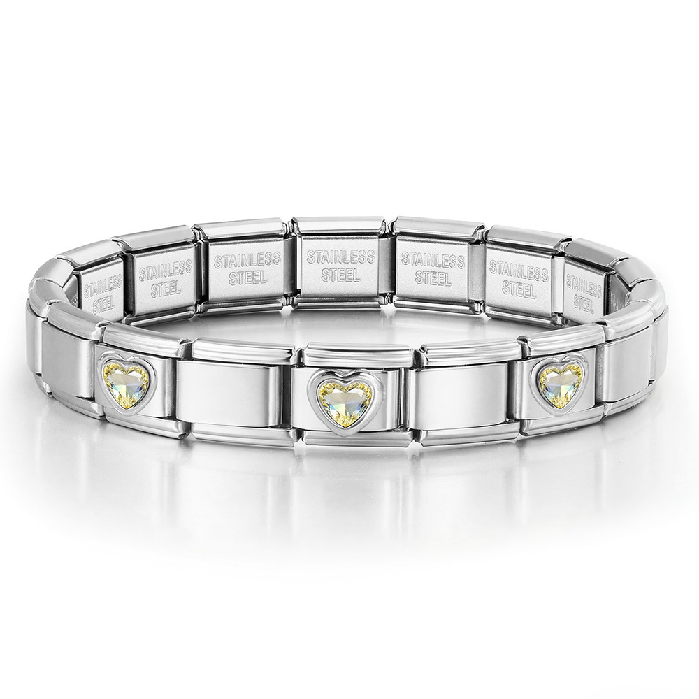3-Head Multi-Colored Heart Simple Basic Stainless Steel DIY Italian Modular Bracelet