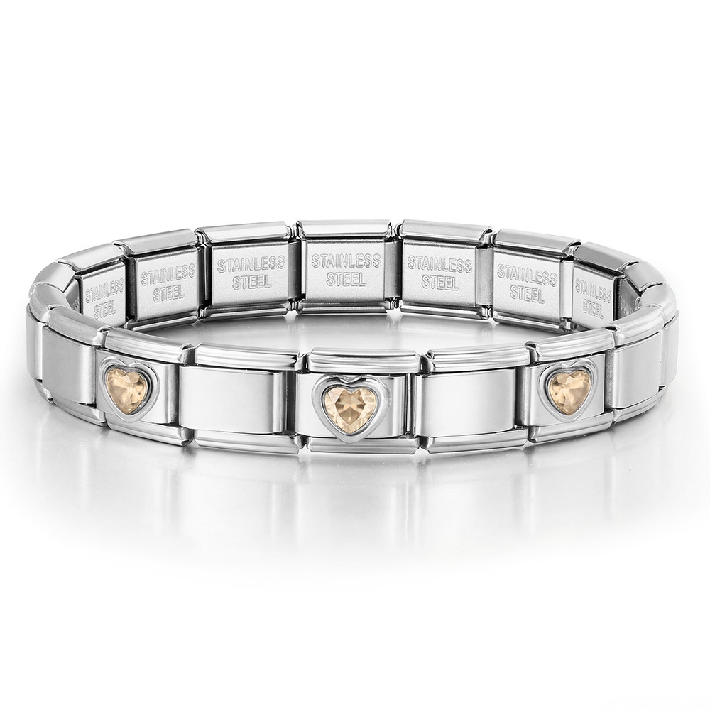 3-Head Multi-Colored Heart Simple Basic Stainless Steel DIY Italian Modular Bracelet