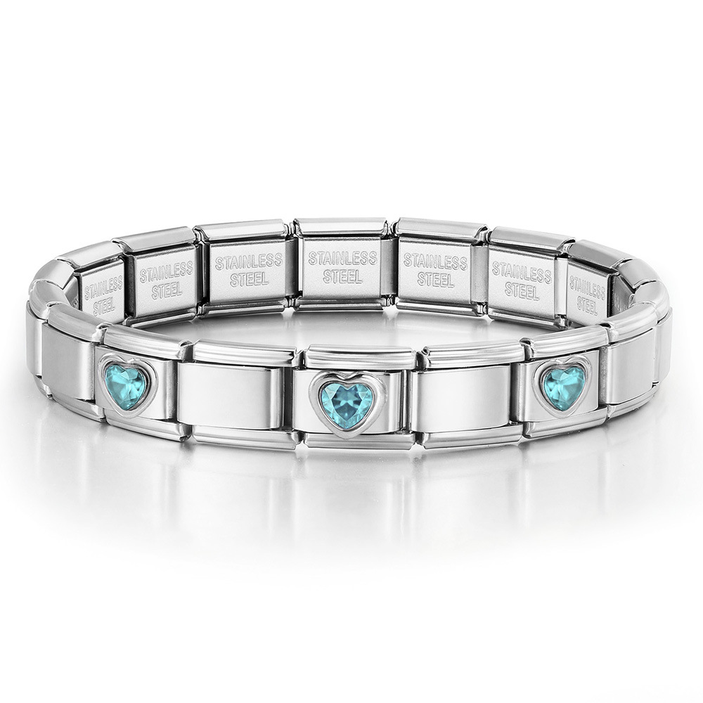 3-Head Multi-Colored Heart Simple Basic Stainless Steel DIY Italian Modular Bracelet