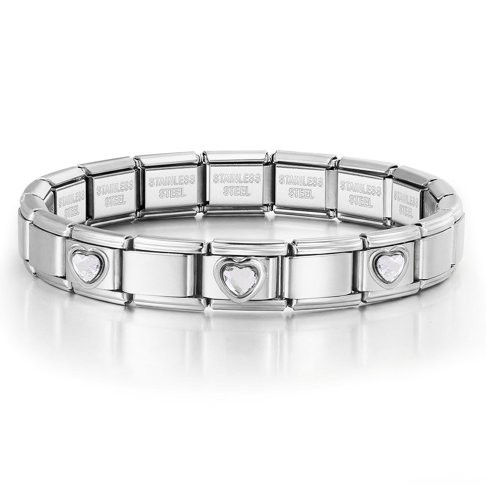 3-Head Multi-Colored Heart Simple Basic Stainless Steel DIY Italian Modular Bracelet