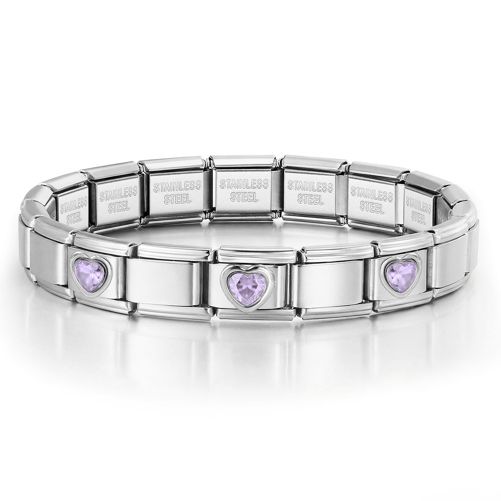 3-Head Multi-Colored Heart Simple Basic Stainless Steel DIY Italian Modular Bracelet