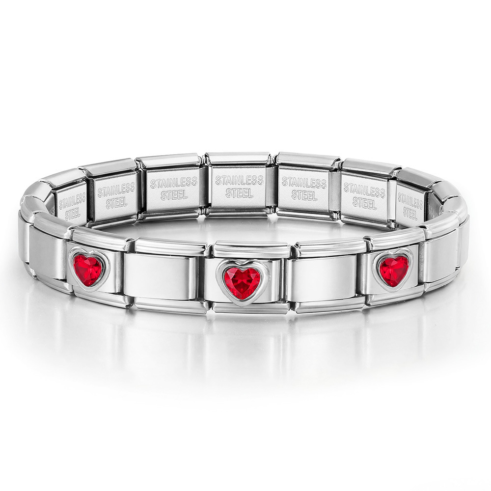 3-Head Multi-Colored Heart Simple Basic Stainless Steel DIY Italian Modular Bracelet