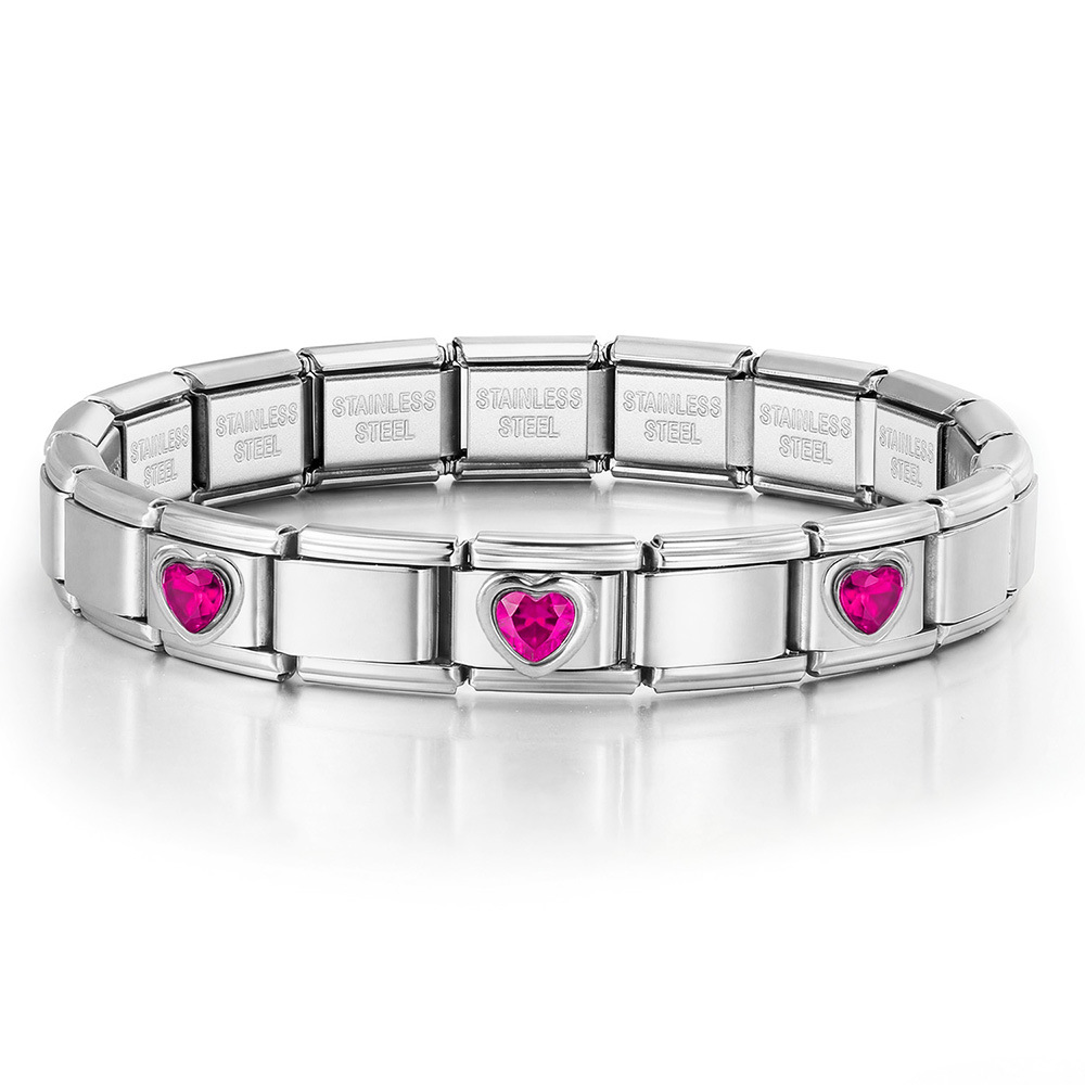 3-Head Multi-Colored Heart Simple Basic Stainless Steel DIY Italian Modular Bracelet