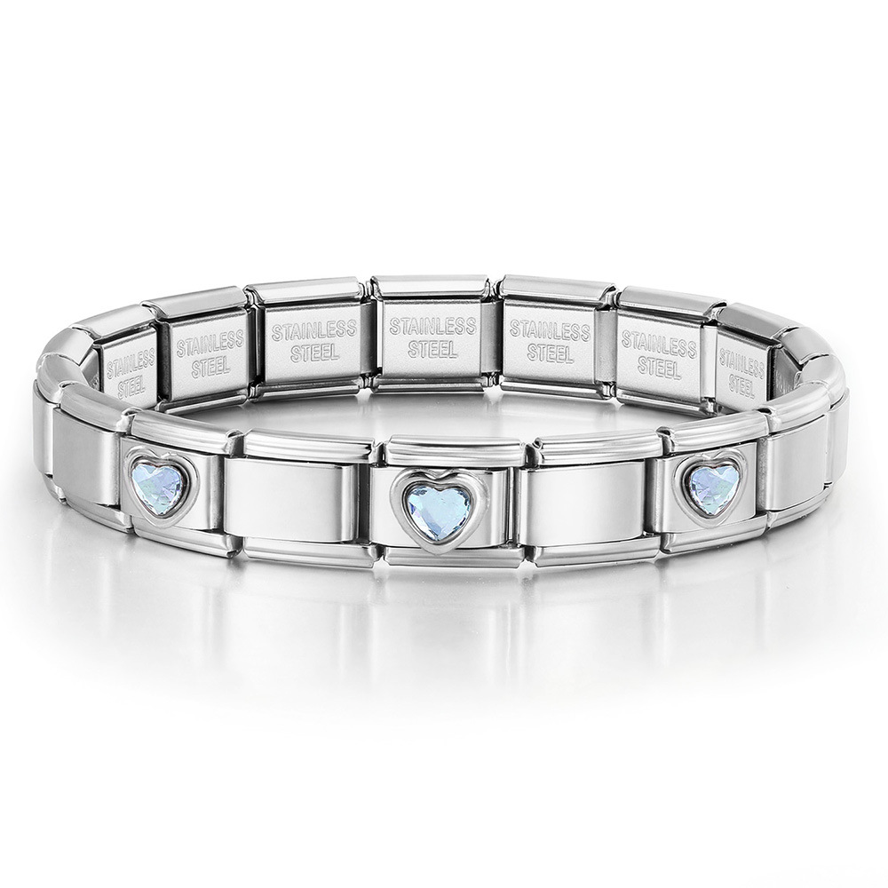 3-Head Multi-Colored Heart Simple Basic Stainless Steel DIY Italian Modular Bracelet