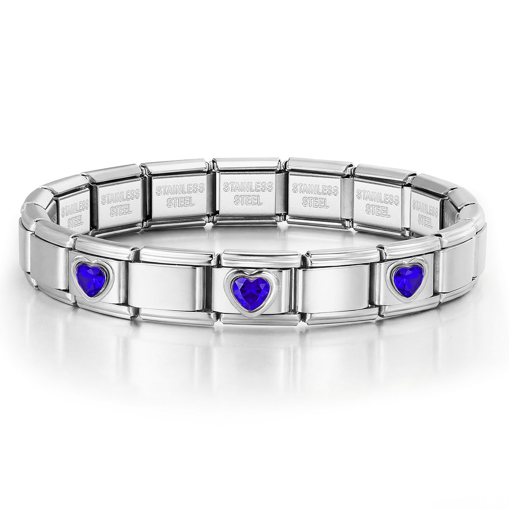 3-Head Multi-Colored Heart Simple Basic Stainless Steel DIY Italian Modular Bracelet