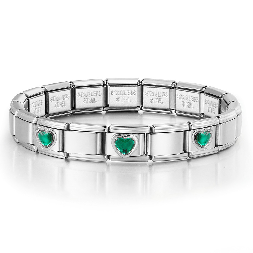 3-Head Multi-Colored Heart Simple Basic Stainless Steel DIY Italian Modular Bracelet