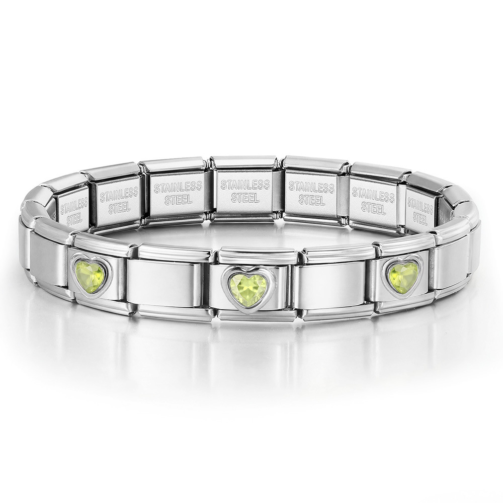 3-Head Multi-Colored Heart Simple Basic Stainless Steel DIY Italian Modular Bracelet