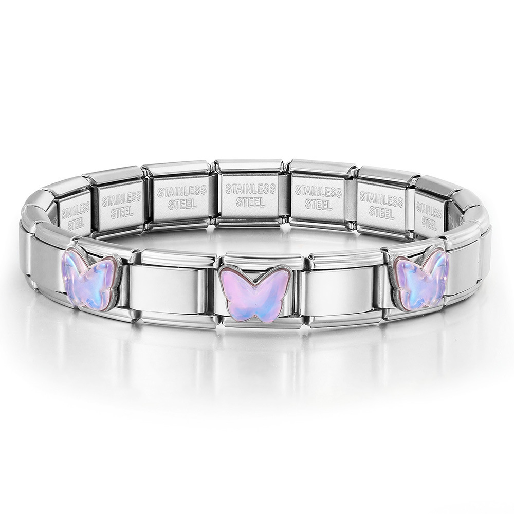 Colorful butterfly stainless steel Italian modular bracelet DIY splicing detachable basic chain watch strap chain