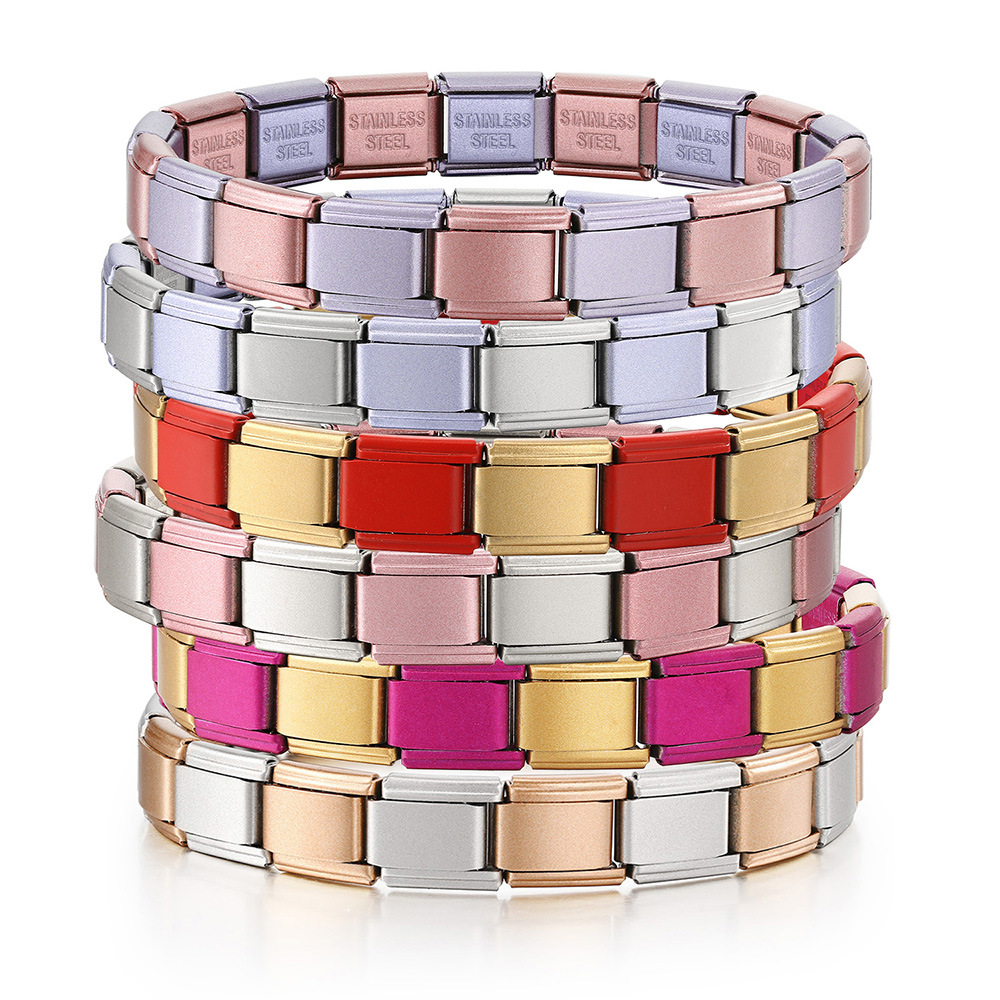 Multi-color combination minimalist basic stainless steel full chain DIY Italian modular bracelet basic chain wholesale