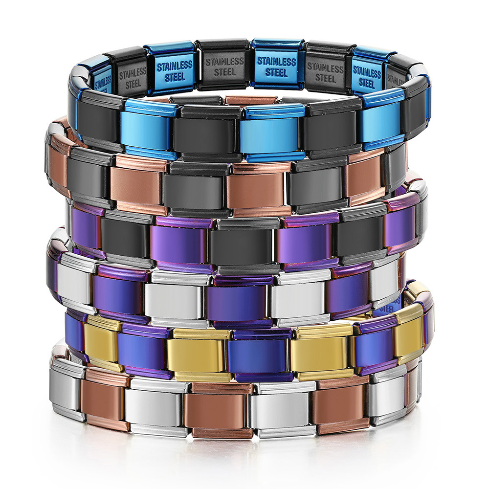 Multi-color combination minimalist basic stainless steel full chain DIY Italian modular bracelet basic chain wholesale