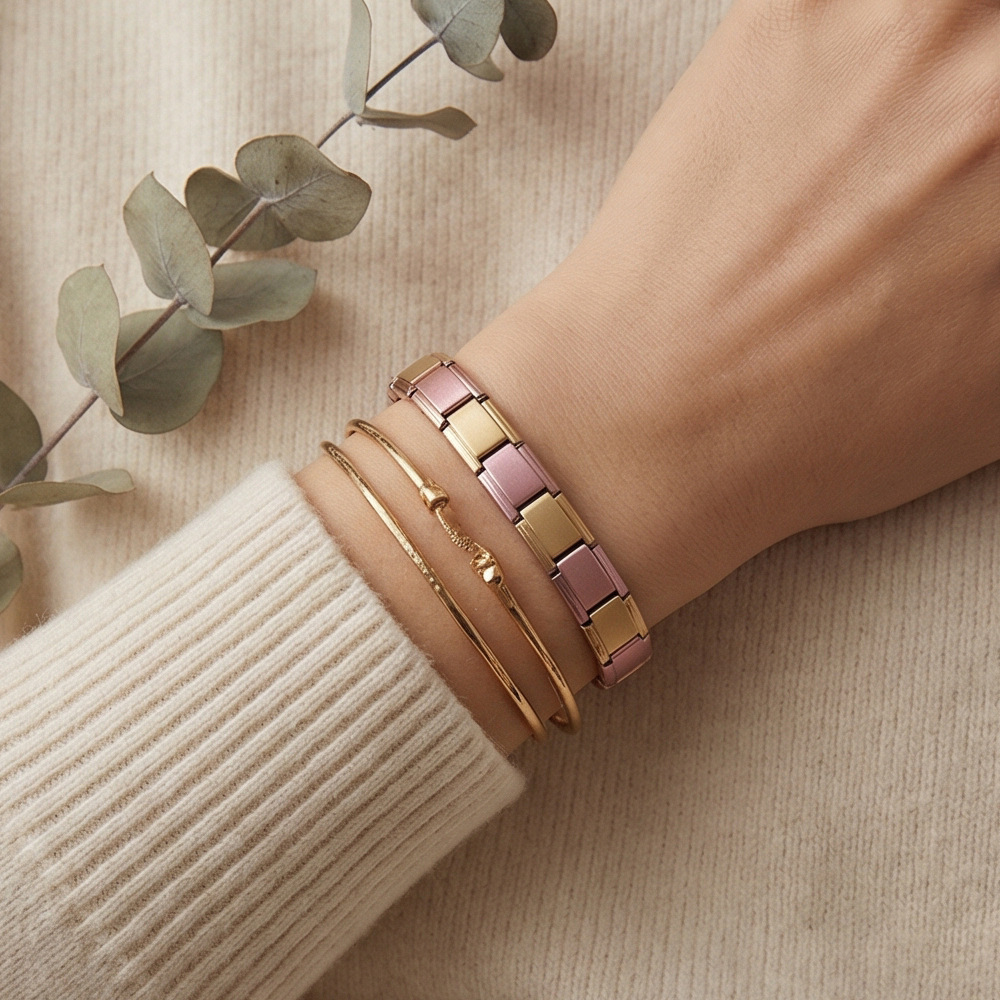 Multi-color combination minimalist basic stainless steel full chain DIY Italian modular bracelet basic chain wholesale