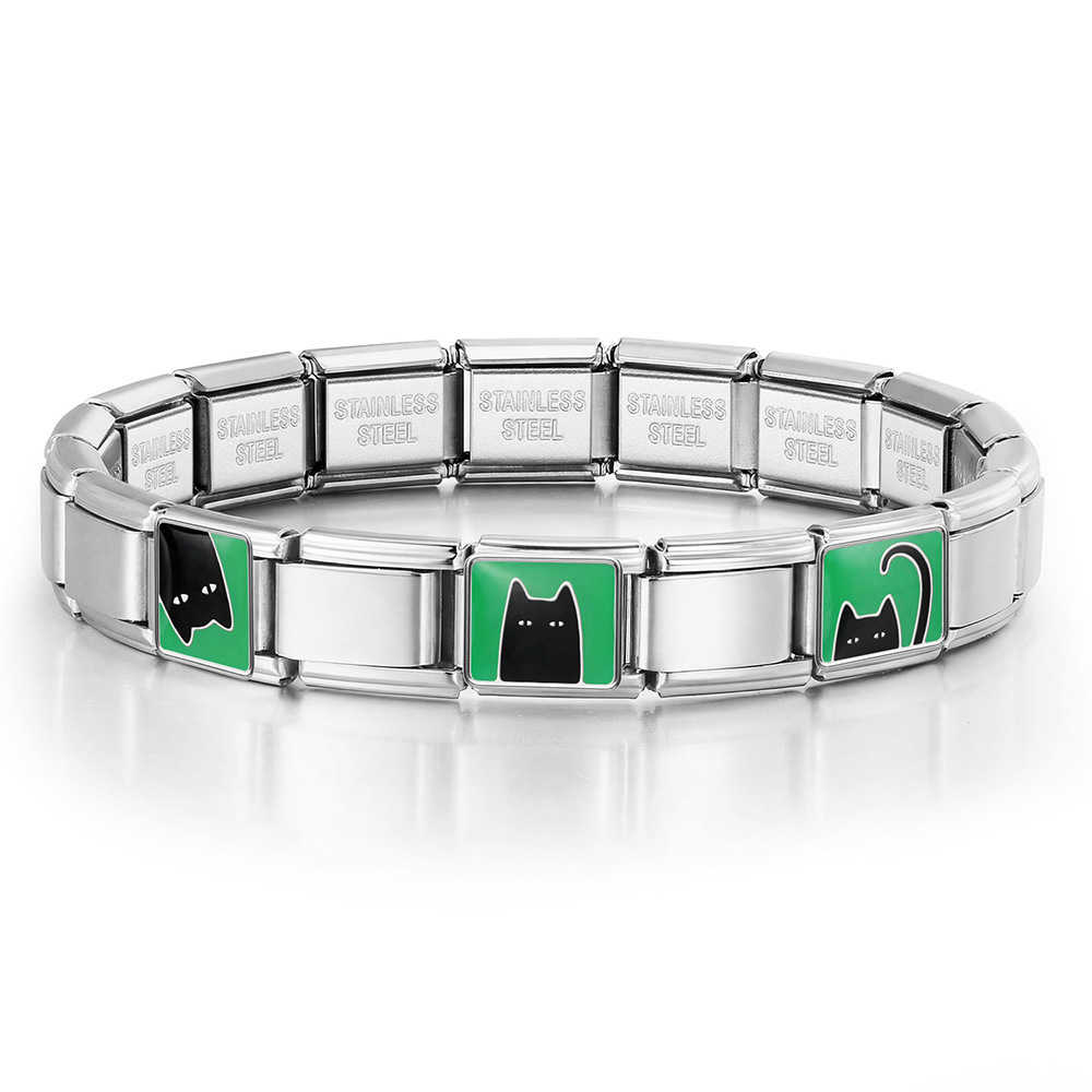 Cute Cat Italian Modular Bracelet DIY Stainless Steel Simple Watch Strap Chain Modular Jewelry Gift