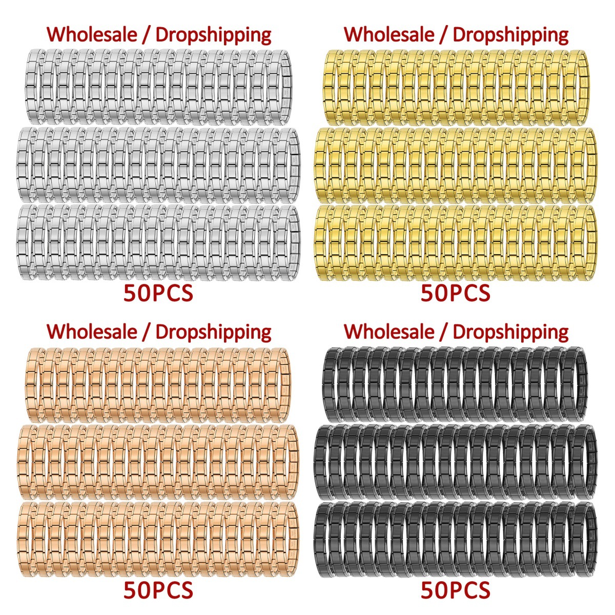 50-piece wholesale basic smooth Italian modular bracelet DIY stainless steel detachable watch strap chain