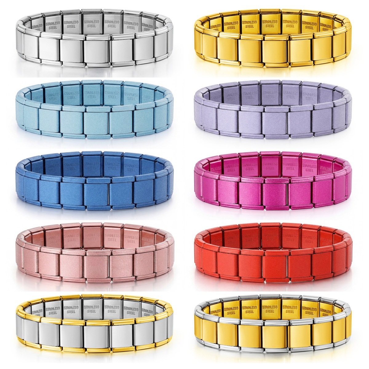 13mm wide stainless steel Italian modular bracelet, elastic DIY watch strap chain accessories, basic chain wholesale.