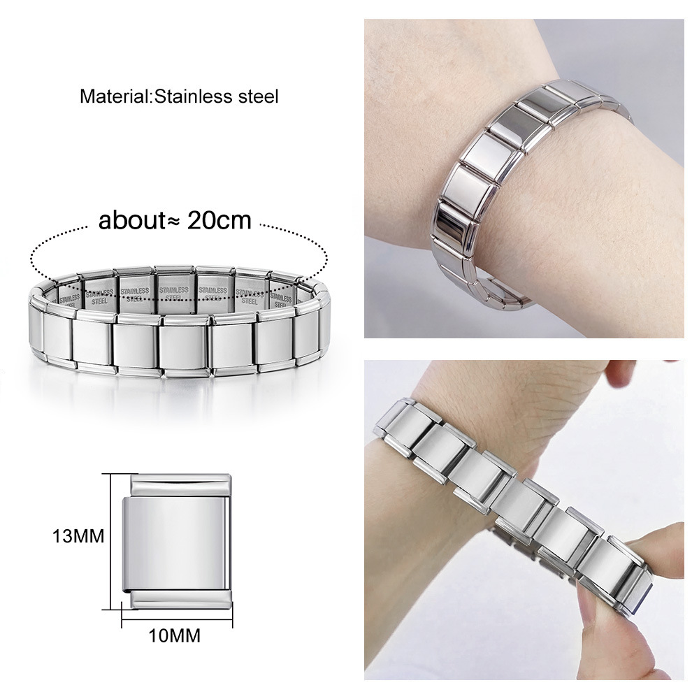 13mm wide stainless steel Italian modular bracelet, elastic DIY watch strap chain accessories, basic chain wholesale.