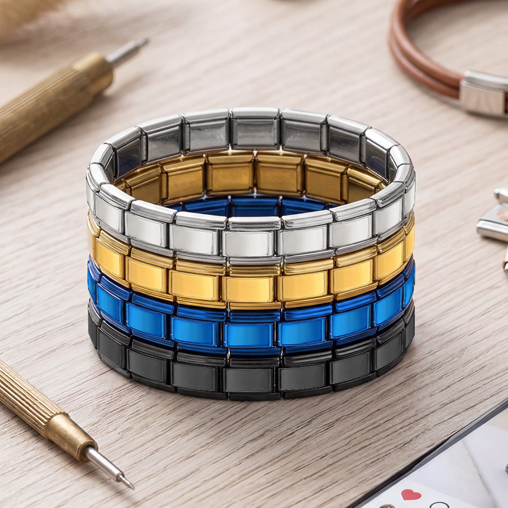Rectangular concave wide-format basic modular bracelet, stainless steel, handmade DIY Italian bracelet basic chain