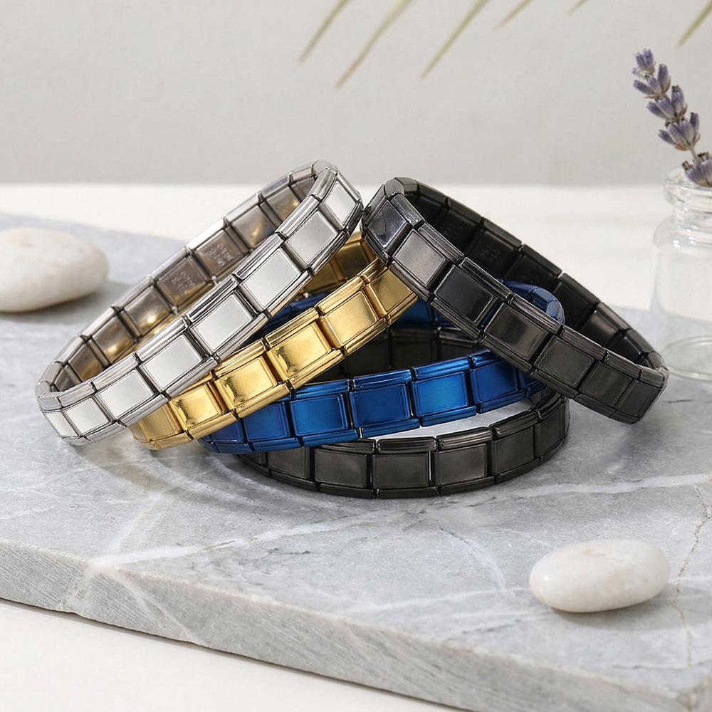 Rectangular concave wide-format basic modular bracelet, stainless steel, handmade DIY Italian bracelet basic chain