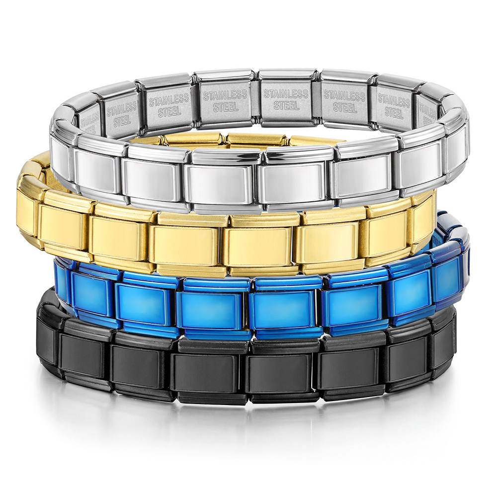 Rectangular concave wide-format basic modular bracelet, stainless steel, handmade DIY Italian bracelet basic chain