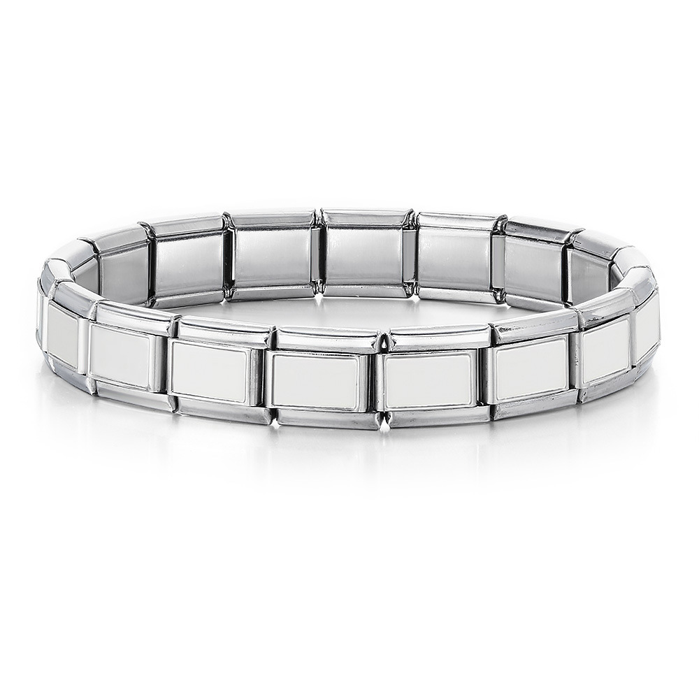 Rectangular concave wide-format basic modular bracelet, stainless steel, handmade DIY Italian bracelet basic chain