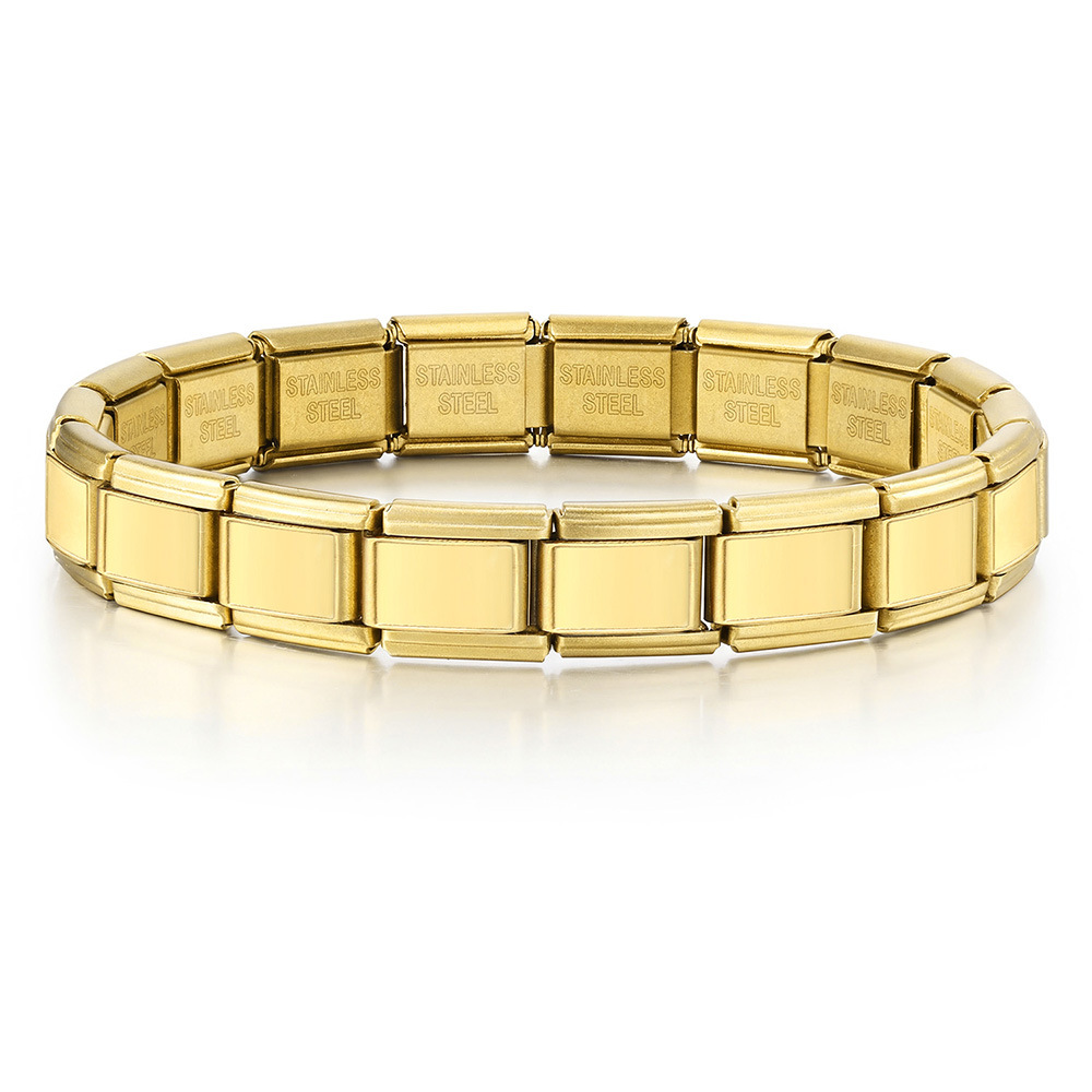 Rectangular concave wide-format basic modular bracelet, stainless steel, handmade DIY Italian bracelet basic chain